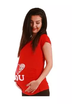 Рубашка для беременных I Love You с мотивом M.M.C., красный