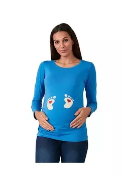 Рубашка для беременных с длинными рукавами и рисунком детских ножек M.M.C., цвет Babyblau