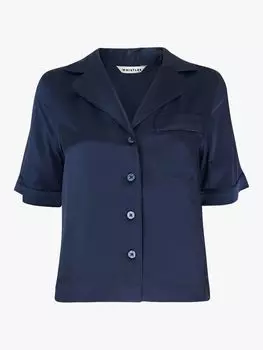 Рубашка для боулинга из шелкового атласа Whistles, темно-синяя