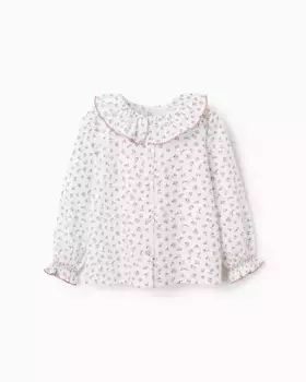 Рубашка для девочки из 100% хлопка с цветочным принтом и рюшами Zippy, белый