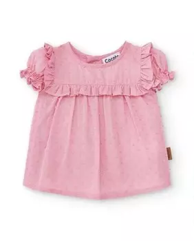 Рубашка для девочки с застежкой на пуговицы и рюшами Charanga, розовый