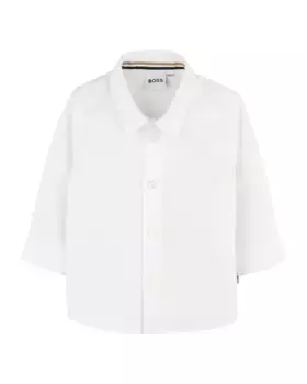 Рубашка для мальчика белого хлопкового цвета BOSS Kidswear, белый