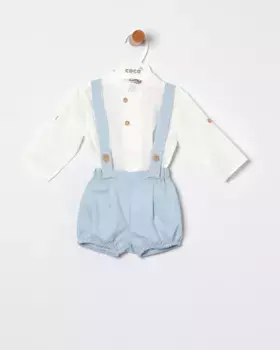 Рубашка для мальчика и комплект лягушек с подтяжками Coco Acqua, голубой