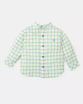 Рубашка для мальчика с длинными рукавами и клетчатым вырезом мао Tutto Piccolo, многоцветный