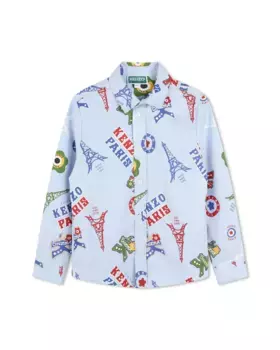 Рубашка для мальчика с принтом из 100% хлопка Kenzo Kids, светло-голубой