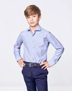 Рубашка для мальчика с вырезом на воротнике и микропринтом Spagnolo, синий