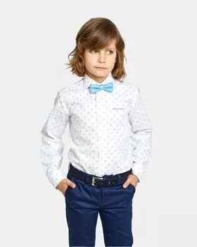 Рубашка для мальчика с вырезом на воротнике и принтом самолетов Spagnolo, белый