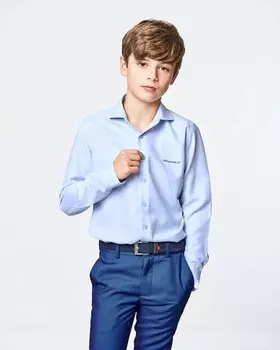 Рубашка для мальчика с вырезом на воротнике и микропринтом Spagnolo, светло-синий