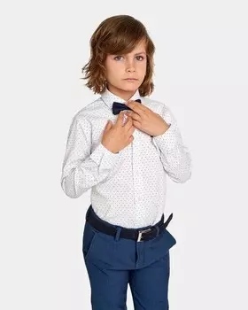 Рубашка для мальчика с вырезом на воротнике и микропринтом Spagnolo, белый