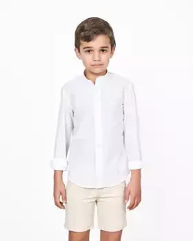 Рубашка для мальчика в деревенском стиле с воротником Мао Spagnolo, белый