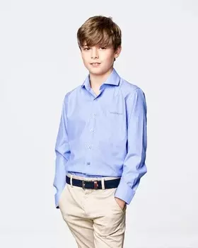 Рубашка для мальчика вязки добби с однотонным вырезом на воротнике Spagnolo, синий