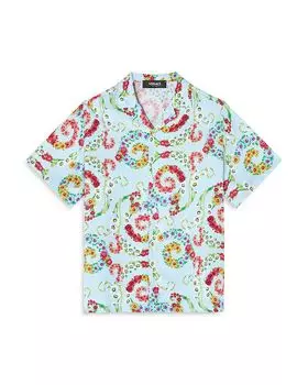 Рубашка для мальчиков Giavanese Floral Barocco Camp - Little Kid, Big Kid Versace, синий