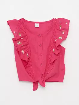 Рубашка для маленьких девочек с круглым вырезом и вышивкой LCW baby