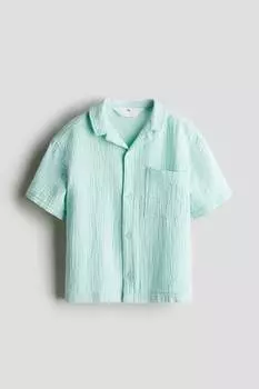 Рубашка для отдыха из хлопкового муслина H&M, бирюзовый