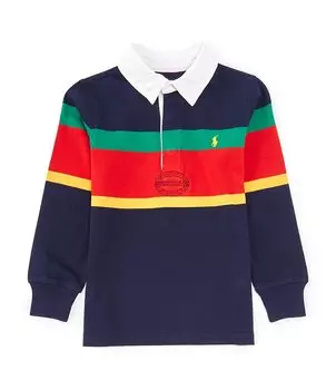 Рубашка для регби с длинным рукавом в полоску Polo Ralph Lauren Little Boys 2T-7, синий