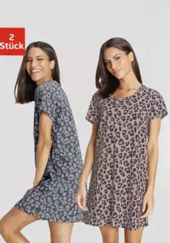 Рубашка для сна Vivance Dreams (2 шт.) с леопардовым принтом, синий