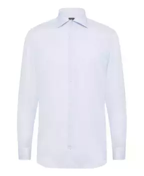 Рубашка добби приталенного кроя в полоску из хлопка без утюга Boggi Milano, синий