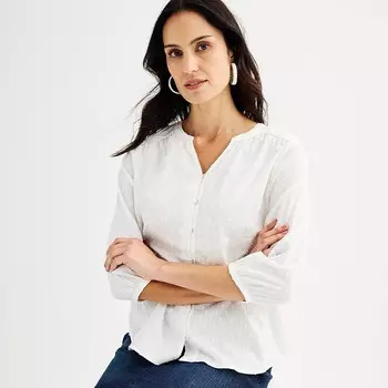 Рубашка добби с разрезом на шее Petite Croft & Barrow, цвет Bright White