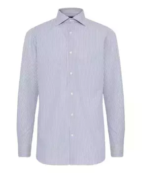 Рубашка добби стандартного кроя в полоску из хлопка Boggi Milano, синий