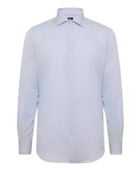 Рубашка добби стандартного кроя в полоску из хлопка Boggi Milano, синий