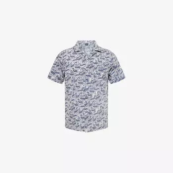 Рубашка Drakes с коротким рукавом и отложным воротником, синий