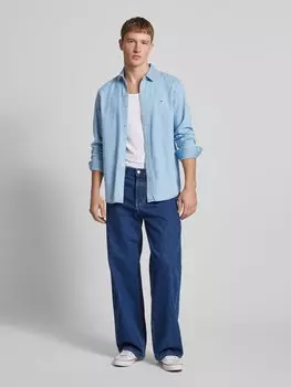 Рубашка джинсовая классического кроя с вышитым логотипом Tommy Jeans, светло-голубой