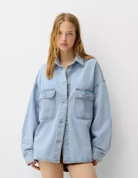 Рубашка джинсовая oversize Bershka, голубой