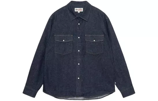 Рубашка джинсовая в стиле вестерн с квадратным вырезом Stussy, светло-голубой