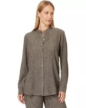 Рубашка Eileen Fisher Mandarin Collar Shirt, серо-коричневый