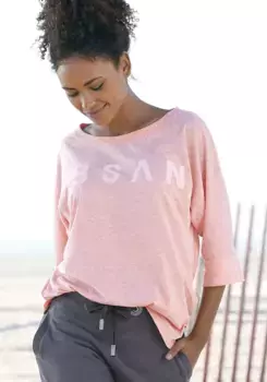 Рубашка Elbsand с рукавом 3/4 "Iduna", меланжевого цвета с логотипом спереди, смесь хлопка, свободный крой, коралловый