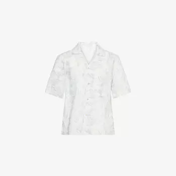 Рубашка Eleventy с цветочным принтом из льна и хлопка, серый