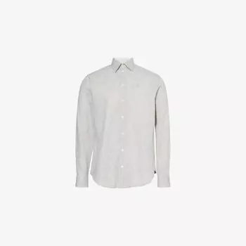 Рубашка Emporio Armani из льна и хлопка с вышивкой и фигурным подолом, серый
