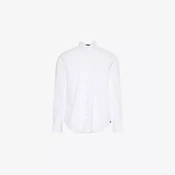 Рубашка Emporio Armani из льна и хлопка с вышивкой и фигурным подолом, белый