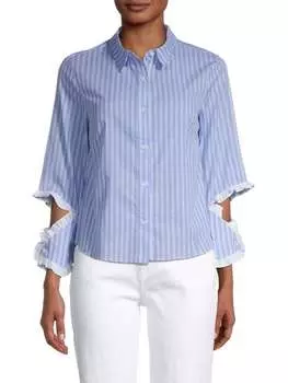 Рубашка Endless Rose с вырезами и рюшами на пуговицах спереди, голубой