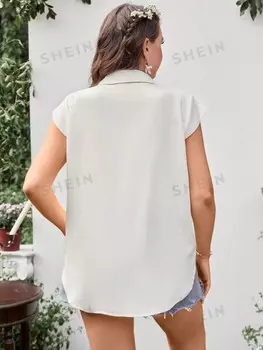 Рубашка Essnce Plus, цветочный принт, пуговицы спереди Shein, абрикосовый