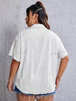 Рубашка EZwear Plus, заниженная линия плеча, пуговицы спереди Shein, белый