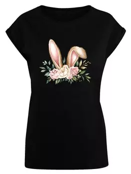 Рубашка F4NT4STIC Blumen Osterhasen Ohren Dekor, черный