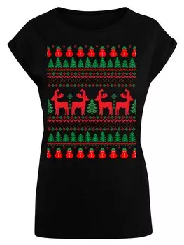 Рубашка F4NT4STIC Christmas Reindeers Weihnachten Muster, черный