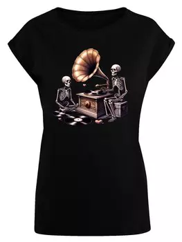 Рубашка F4NT4STIC Gothic Skeleton Vintage Vinyl Plattenspieler, черный