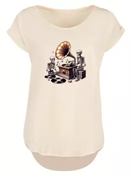 Рубашка F4NT4STIC Gothic Skeleton Vintage Vinyl Plattenspieler, песочный