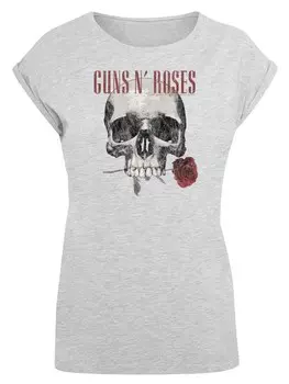 Рубашка F4NT4STIC GunsnRoses Flower Skull Rock Musik Band, серый