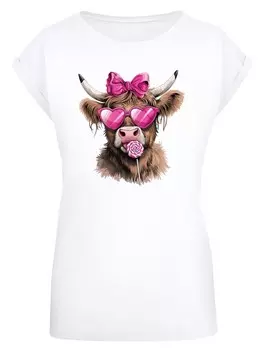 Рубашка F4NT4STIC Highland Cow Valentinstag Sonnenbrille, белый