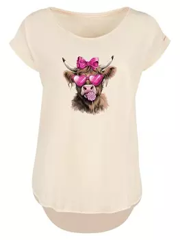 Рубашка F4NT4STIC Highland Cow Valentinstag Sonnenbrille, песочный