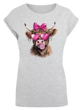 Рубашка F4NT4STIC Highland Cow Valentinstag Sonnenbrille, серый