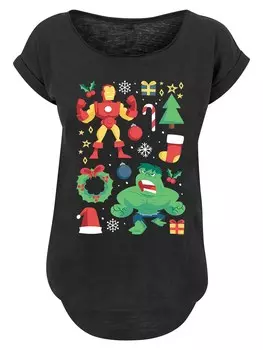Рубашка F4Nt4Stic Marvel Universe Iron Man And Hulk Christmas Day, черный
