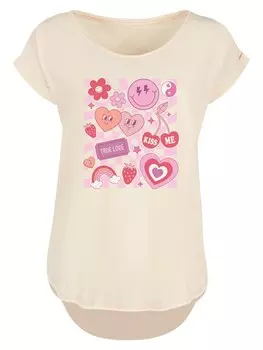 Рубашка F4NT4STIC Retro Valentinstag Herz Rainbow Fruits, песочный