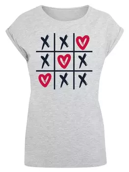 Рубашка F4NT4STIC Valentinstag Herz Tic Tac Toe, пятнистый серый