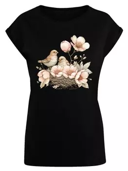 Рубашка F4NT4STIC Vogelnest Blumen, черный