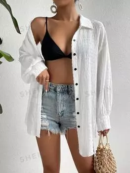 Рубашка фактурная Shein Essnce с заниженными плечами, белый