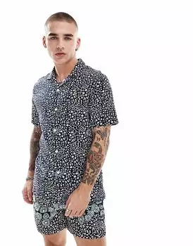 Рубашка Farah Landon Coord с короткими рукавами и воротником-стойкой с цветочным принтом темно-синего цвета